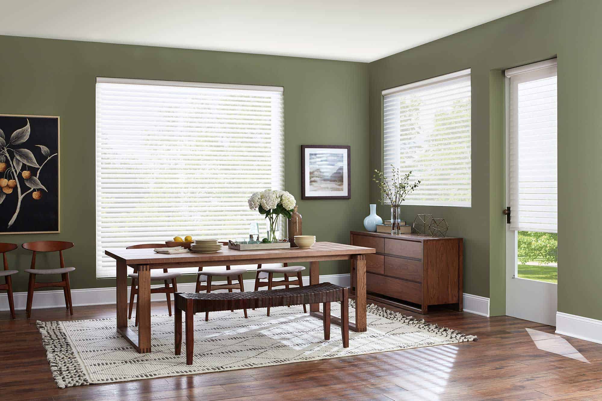 Window Shades 1 Sheer shades in a stylish dining room in Lexington, KY by Miller’s Window Works.